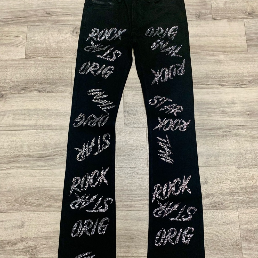 Black Graphic Men's Flair Leg Jeans
